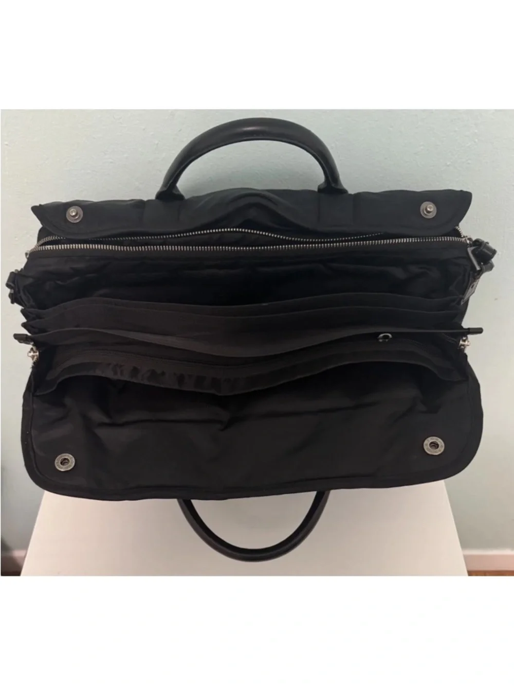 Agnes B Voyage Black Nylon Laptop Briefcase Messenger Bag Travel 15”Carryall